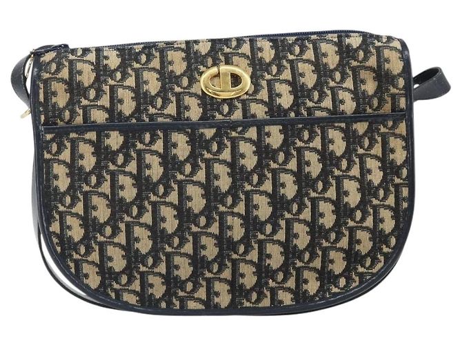 Borsa a Spalla in Tela Trotter Christian Dior Blu Navy Oro Auth 171117 - vista 13