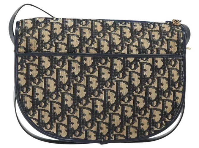 Borsa a Spalla in Tela Trotter Christian Dior Blu Navy Oro Auth 171117 - vista 2