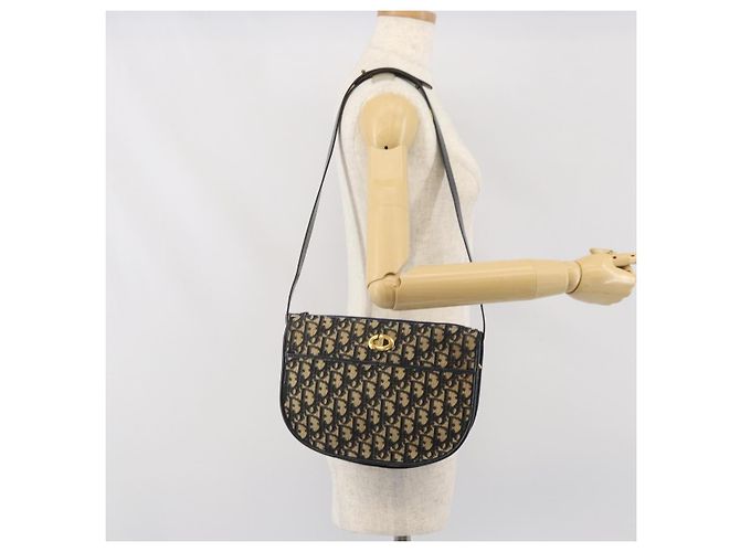 Borsa a Spalla in Tela Trotter Christian Dior Blu Navy Oro Auth 171117 - vista 21