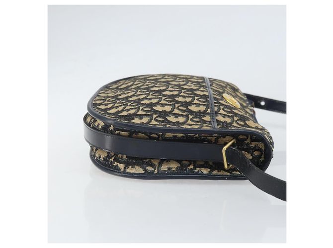 Borsa a Spalla in Tela Trotter Christian Dior Blu Navy Oro Auth 171117 - vista 3