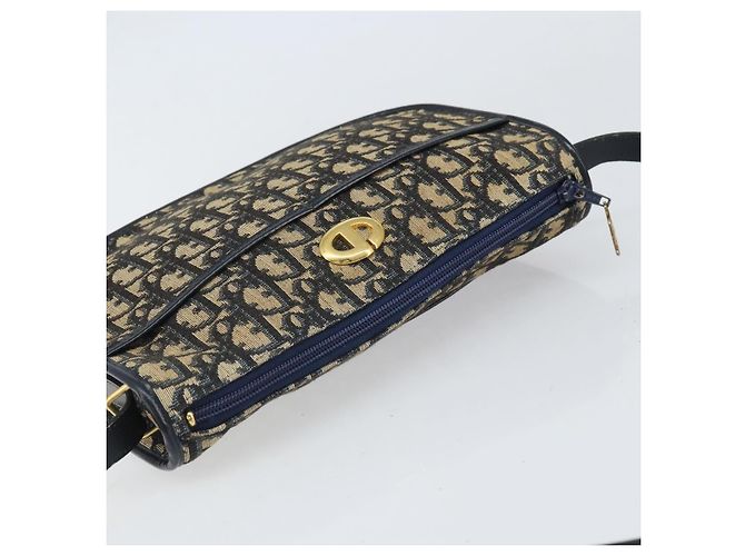 Borsa a Spalla in Tela Trotter Christian Dior Blu Navy Oro Auth 171117 - vista 6