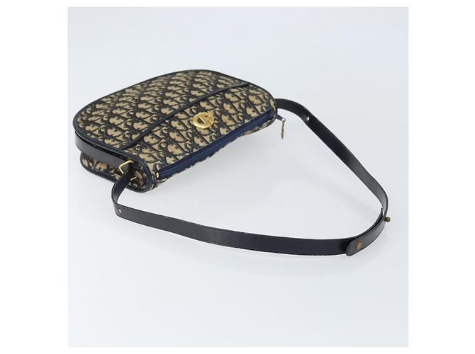 Borsa a Spalla in Tela Trotter Christian Dior Blu Navy Oro Auth 171117 - vista 7
