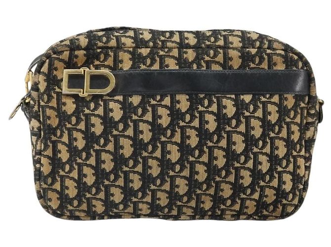 Borsa a Spalla in Tela Trotter Christian Dior Blu Navy Oro Auth 168925 D'oro - vista 13