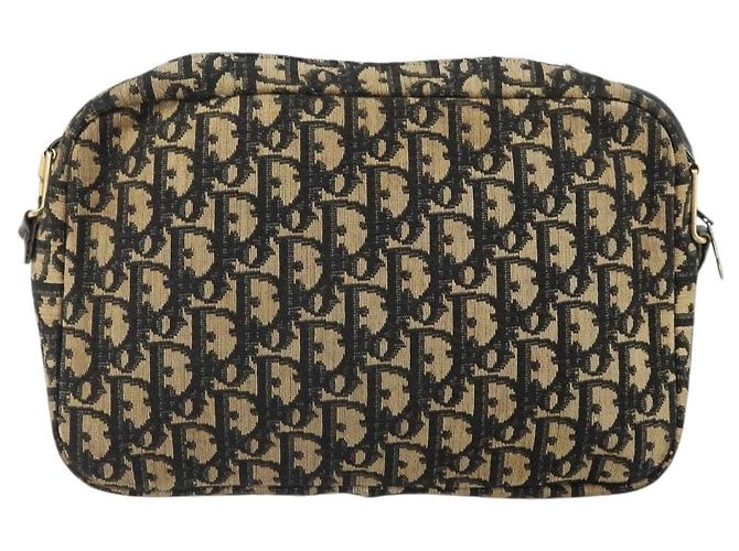 Borsa a Spalla in Tela Trotter Christian Dior Blu Navy Oro Auth 168925 D'oro - vista 2
