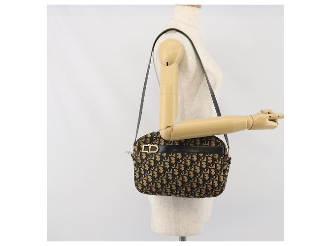 Borsa a Spalla in Tela Trotter Christian Dior Blu Navy Oro Auth 168925 D'oro - vista 20