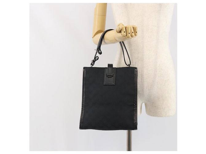 Borsa a mano in tela GG Gucci Nera Argento 110292 Auth hk3496 Nero - vista 22
