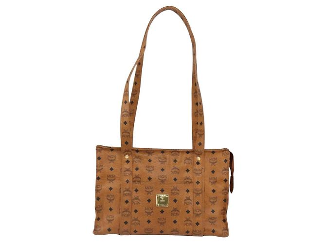 Borsa a Spalla MCM Vicetos Logogram in Pelle PVC Marrone Oro Auth BA10851 D'oro - vista 13