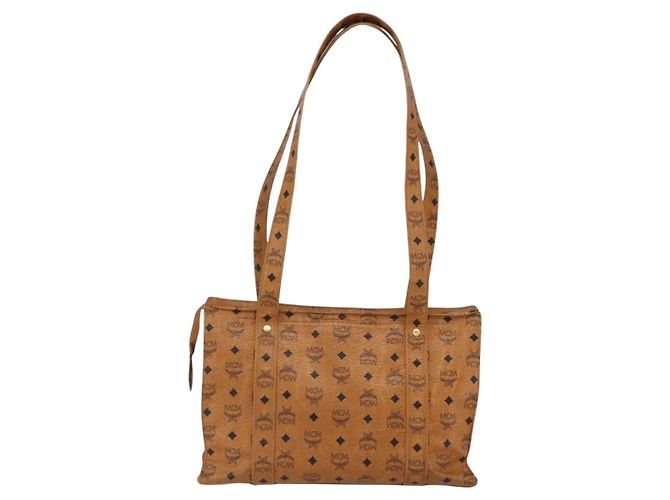 Borsa a Spalla MCM Vicetos Logogram in Pelle PVC Marrone Oro Auth BA10851 D'oro - vista 2