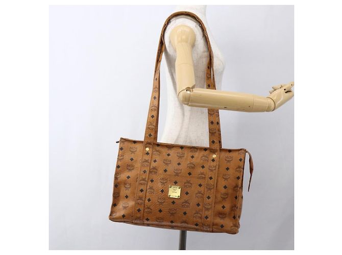 Borsa a Spalla MCM Vicetos Logogram in Pelle PVC Marrone Oro Auth BA10851 D'oro - vista 23