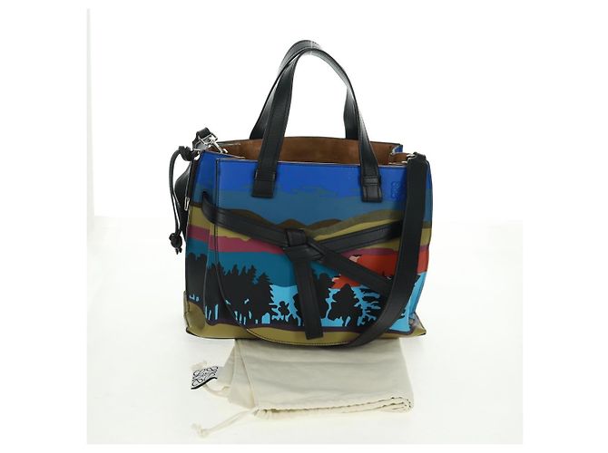 LOEWE Anagram Amazona 75 Bolso de Mano de Cuero 2 en 1 Azul Plata Auth 149898SM - vista 12