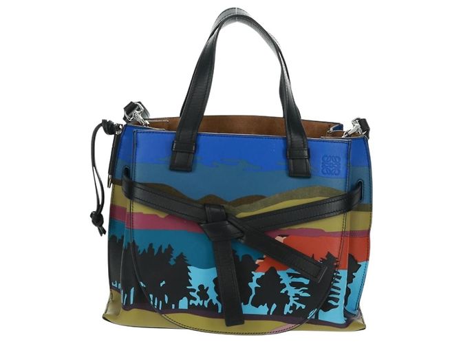 LOEWE Anagram Amazona 75 Bolso de Mano de Cuero 2 en 1 Azul Plata Auth 149898SM - vista 13