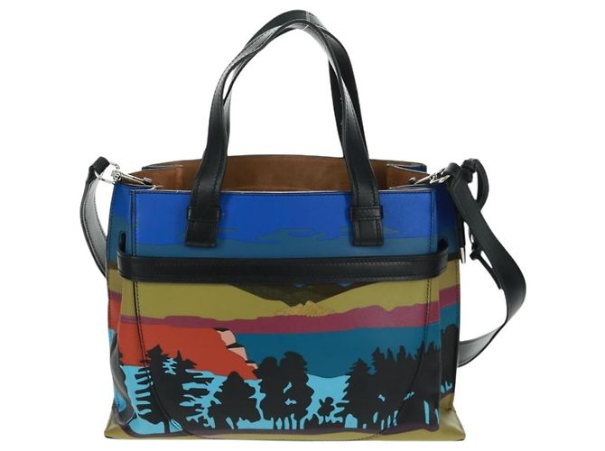 LOEWE Anagram Amazona 75 Bolso de Mano de Cuero 2 en 1 Azul Plata Auth 149898SM - vista 2