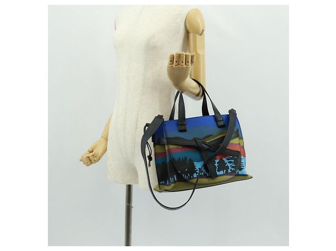 LOEWE Anagram Amazona 75 Bolso de Mano de Cuero 2 en 1 Azul Plata Auth 149898SM - vista 27
