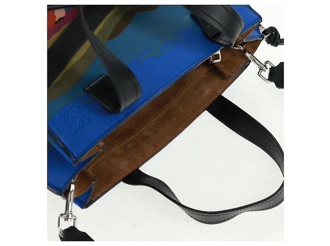 LOEWE Anagram Amazona 75 Bolso de Mano de Cuero 2 en 1 Azul Plata Auth 149898SM - vista 7