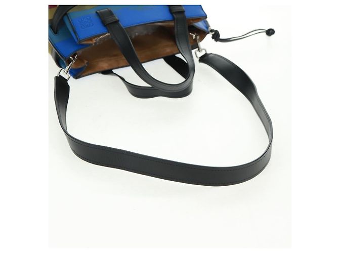 LOEWE Anagram Amazona 75 Bolso de Mano de Cuero 2 en 1 Azul Plata Auth 149898SM - vista 9