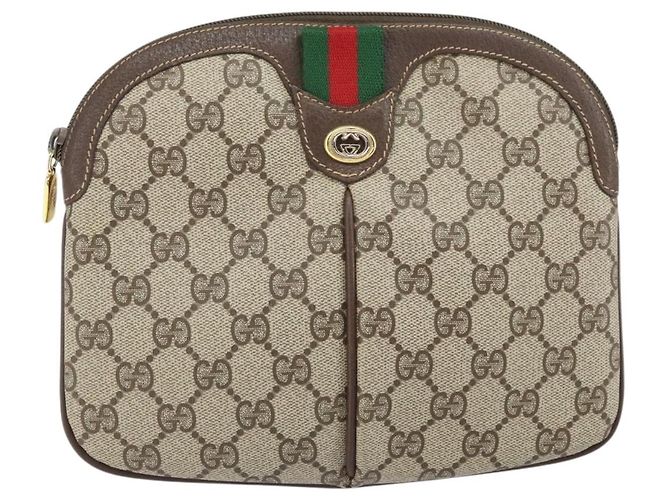 Borsa Gucci GG Supreme Web Sherry Line in PVC Beige Oro 904 02 047 Auth BA10402 D'oro - vista 13