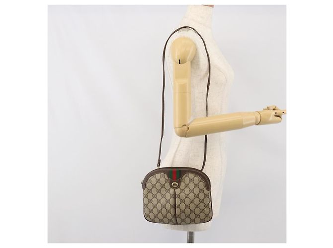 Borsa Gucci GG Supreme Web Sherry Line in PVC Beige Oro 904 02 047 Auth BA10402 D'oro - vista 22