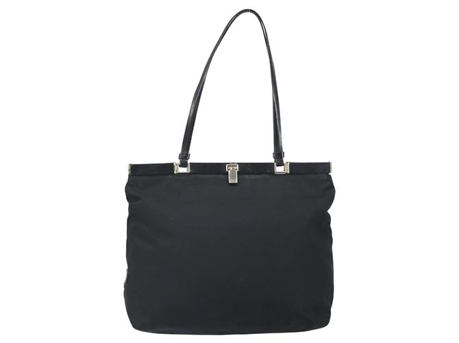 Borsa Tote Prada in Nylon Nero Argento Auth ti3730 - vista 13