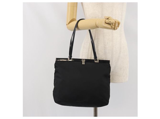 Borsa Tote Prada in Nylon Nero Argento Auth ti3730 - vista 24
