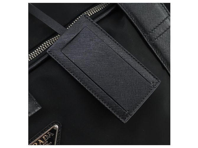 PRADA Custodia Valigia Nylon Pelle Nera Argento Auth 165055 Nero - vista 17