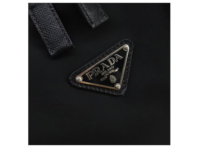 PRADA Custodia Valigia Nylon Pelle Nera Argento Auth 165055 Nero - vista 18
