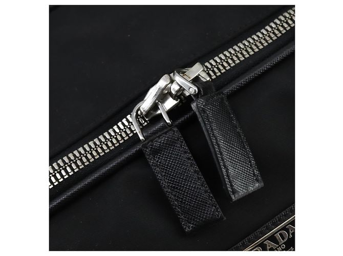 PRADA Custodia Valigia Nylon Pelle Nera Argento Auth 165055 Nero - vista 20