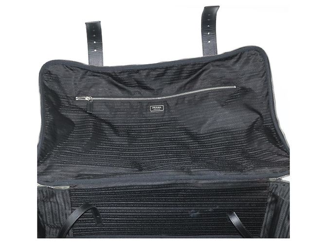 PRADA Custodia Valigia Nylon Pelle Nera Argento Auth 165055 Nero - vista 22