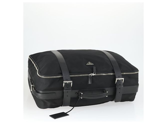 PRADA Custodia Valigia Nylon Pelle Nera Argento Auth 165055 Nero - vista 6