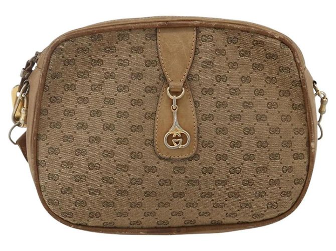Gucci Borsa a Spalla Micro GG in Tela Beige Oro Auth ti3682 D'oro - vista 13