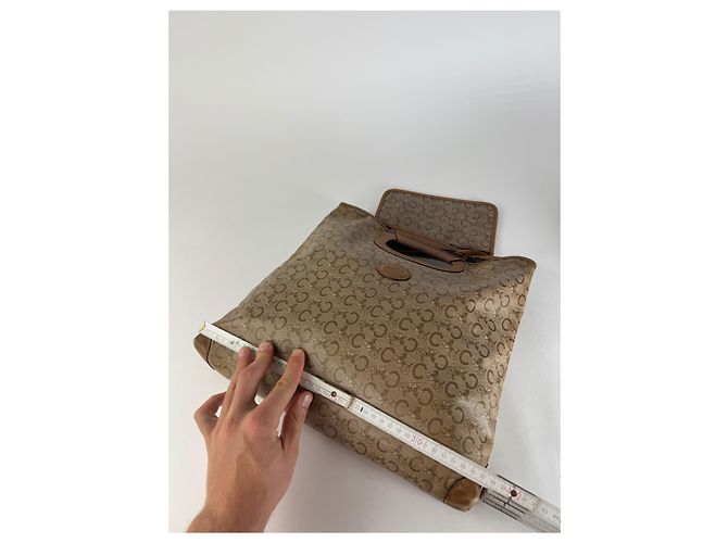 Céline Vintage Celine Paris C Monogramm Leder Tote Bag braun beige - Ansicht 10