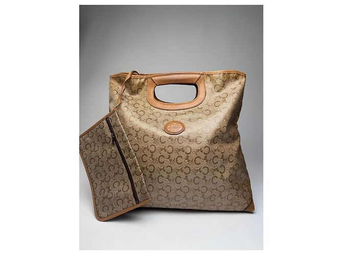 Céline Vintage Celine Paris C Monogramm Leder Tote Bag braun beige - Ansicht 12