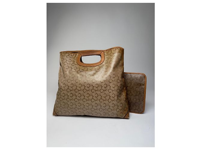 Céline Vintage Celine Paris C Monogramm Leder Tote Bag braun beige - Ansicht 2