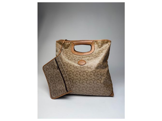Céline Vintage Celine Paris C Monogramm Leder Tote Bag braun beige - Ansicht 8