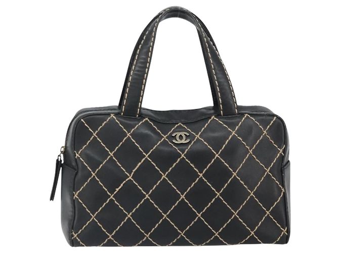 CHANEL Borsa a Mano Wild Stitch Pelle Nera Oro CC Auth BA10500V Nero D'oro - vista 13