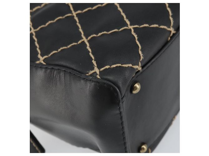 CHANEL Borsa a Mano Wild Stitch Pelle Nera Oro CC Auth BA10500V Nero D'oro - vista 14