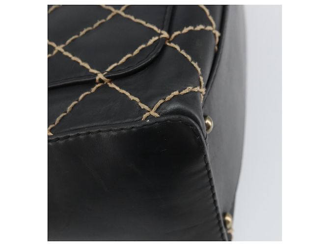CHANEL Borsa a Mano Wild Stitch Pelle Nera Oro CC Auth BA10500V Nero D'oro - vista 16