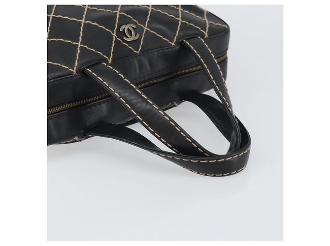 CHANEL Borsa a Mano Wild Stitch Pelle Nera Oro CC Auth BA10500V Nero D'oro - vista 7