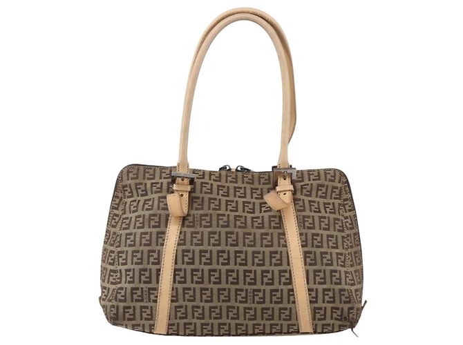 FENDI Zucchino Canvas Handtasche Beige Silber Authentisch bs33319 - Ansicht 13