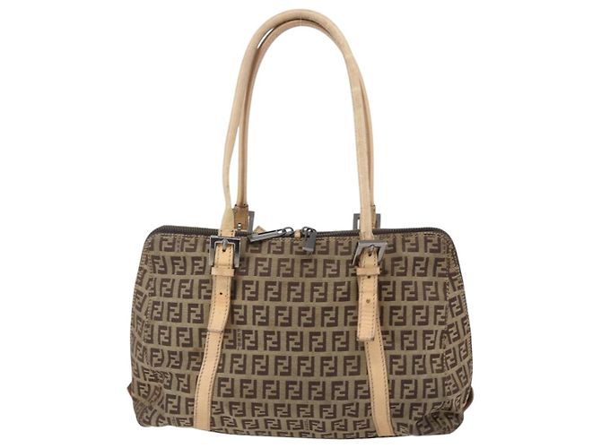FENDI Zucchino Canvas Handtasche Beige Silber Authentisch bs33319 - Ansicht 2