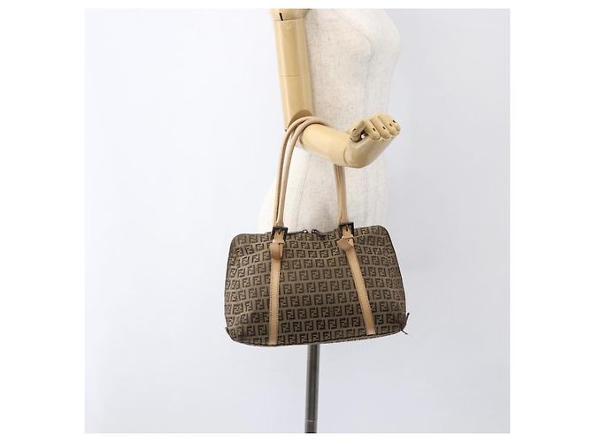 FENDI Zucchino Canvas Handtasche Beige Silber Authentisch bs33319 - Ansicht 22