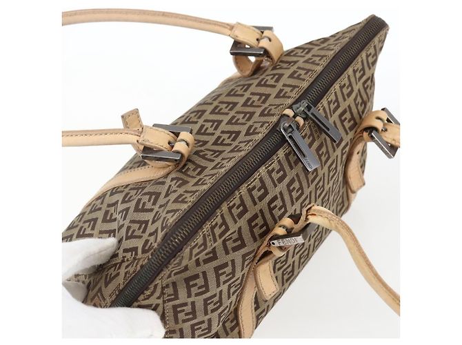 FENDI Zucchino Canvas Handtasche Beige Silber Authentisch bs33319 - Ansicht 6