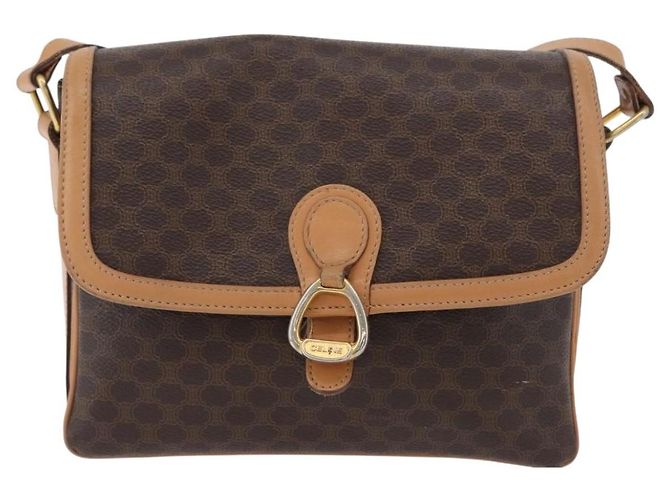Céline Borsa a Spalla in Tela Macadam CELINE in Pelle PVC Marrone Oro Auth 170993 D'oro - vista 13