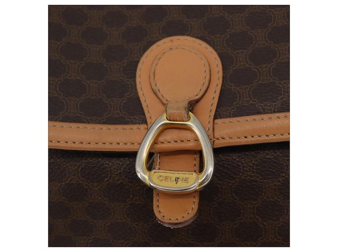 Céline Borsa a Spalla in Tela Macadam CELINE in Pelle PVC Marrone Oro Auth 170993 D'oro - vista 18