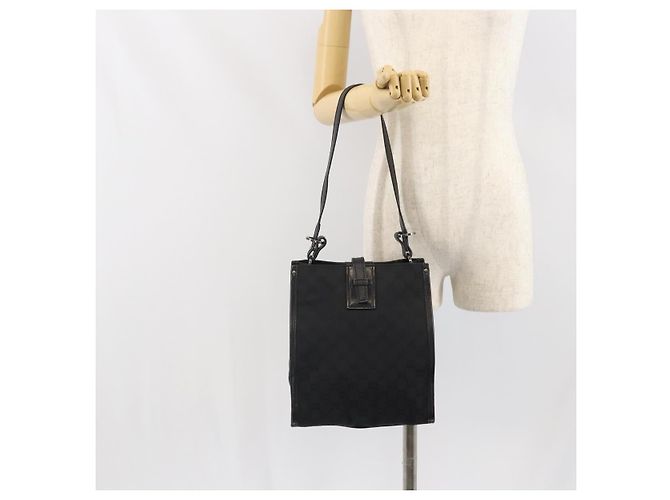 Borsa a Spalla GG Canvas Gucci Nera Argento 110292 Auth ep13049 Nero - vista 22