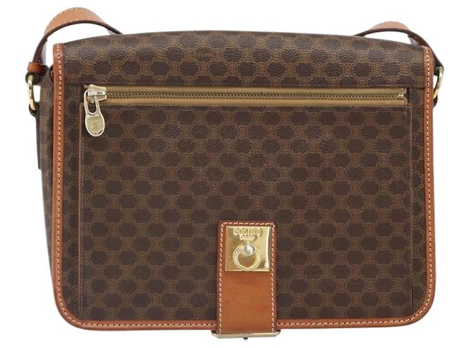 Céline Borsa a Spalla in Tela Macadam CELINE in Pelle PVC Marrone Oro Auth 171981 D'oro - vista 13