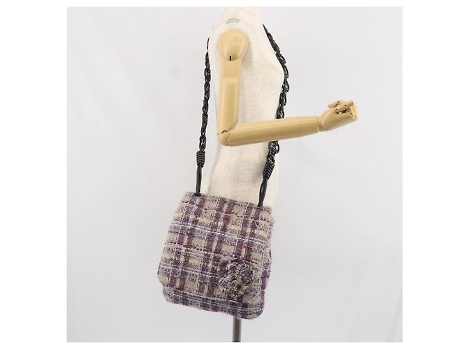 Sac à épaule Camélia en chaîne CHANEL Tweed Multicolore Argent CC Auth 169721SAV Argenté - vue 26