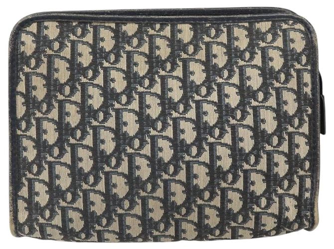 Borsa Clutch in Tela Trotter Christian Dior Navy Argento Auth bs33309 Blu navy - vista 13