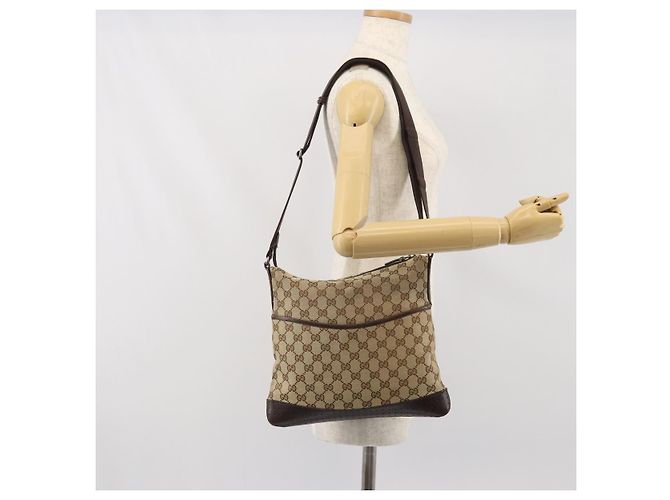 Borsa a Spalla GG Canvas Gucci Beige Argento 145857 Auth 169859 - vista 24