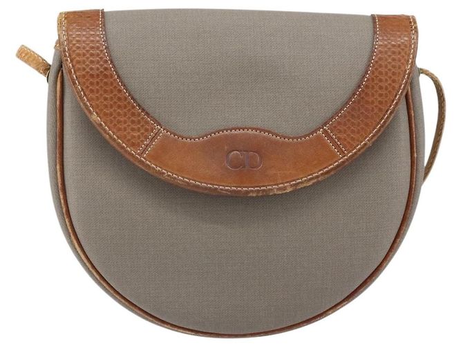 Borsa a Spalla Christian Dior in PVC Pelle Grigia Oro Auth ti3764 Marrone D'oro - vista 13