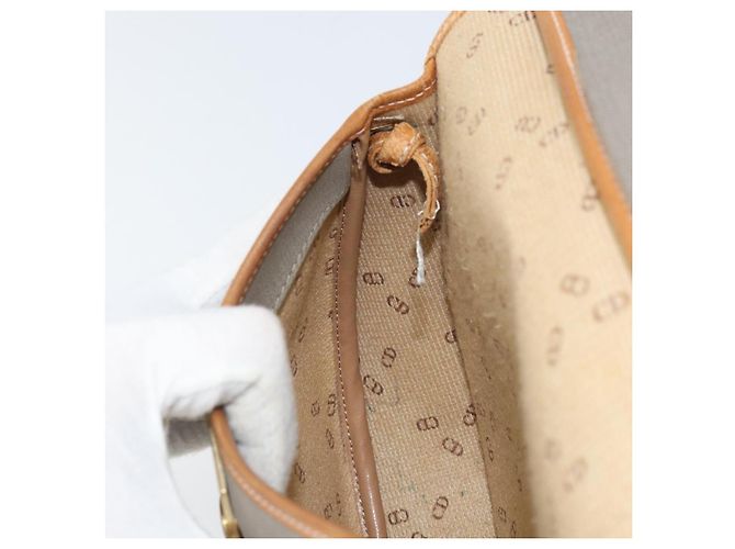 Borsa a Spalla Christian Dior in PVC Pelle Grigia Oro Auth ti3764 Marrone D'oro - vista 20
